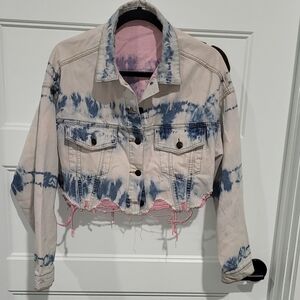 Distressed cropped Jean jacket PINK